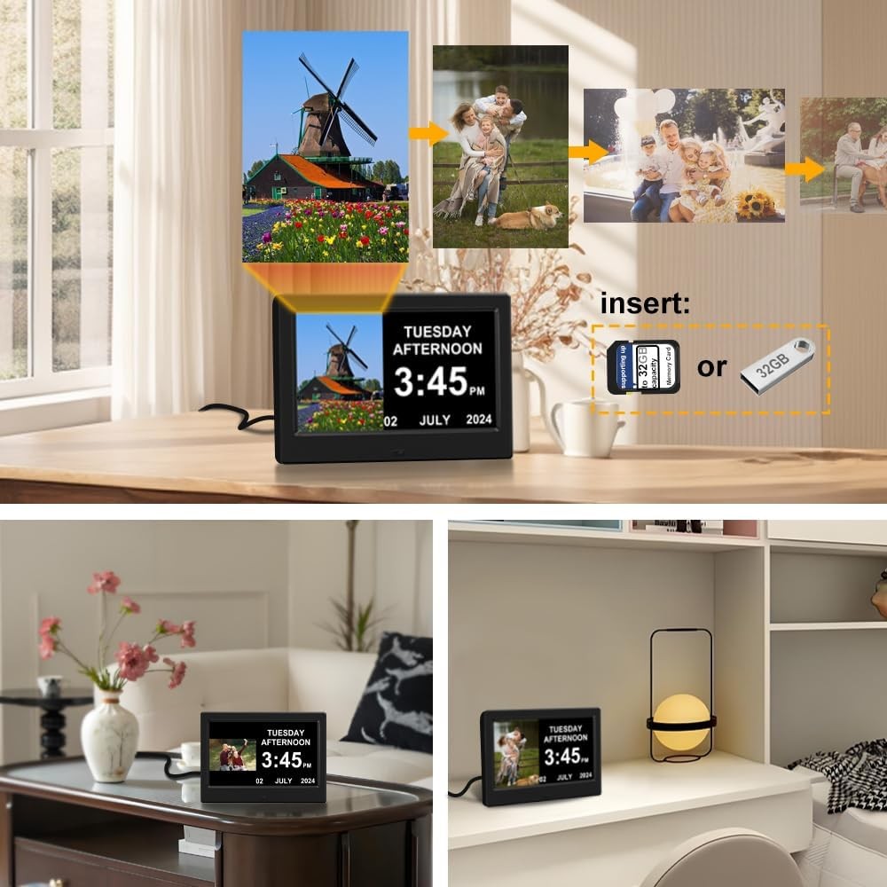 Digital Calendar Alarm Clock Day Date Time Large Display Auto Dim Elderly