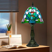 Vintage Peacock Tiffany Table Lamp, Dimmable LED, Resin Base, 20x20x37cm