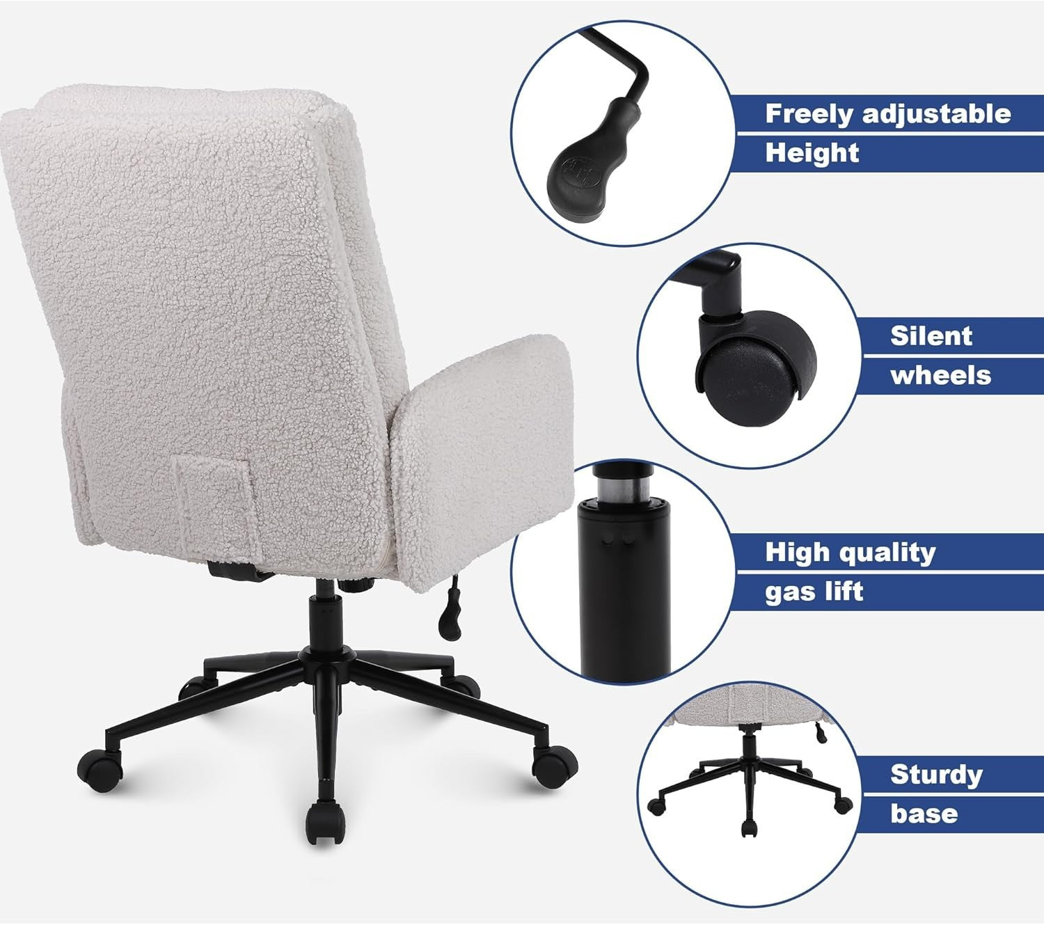 Ergonomic Desk Chair Reclining Swivel Office Home Adjustable Height Cream