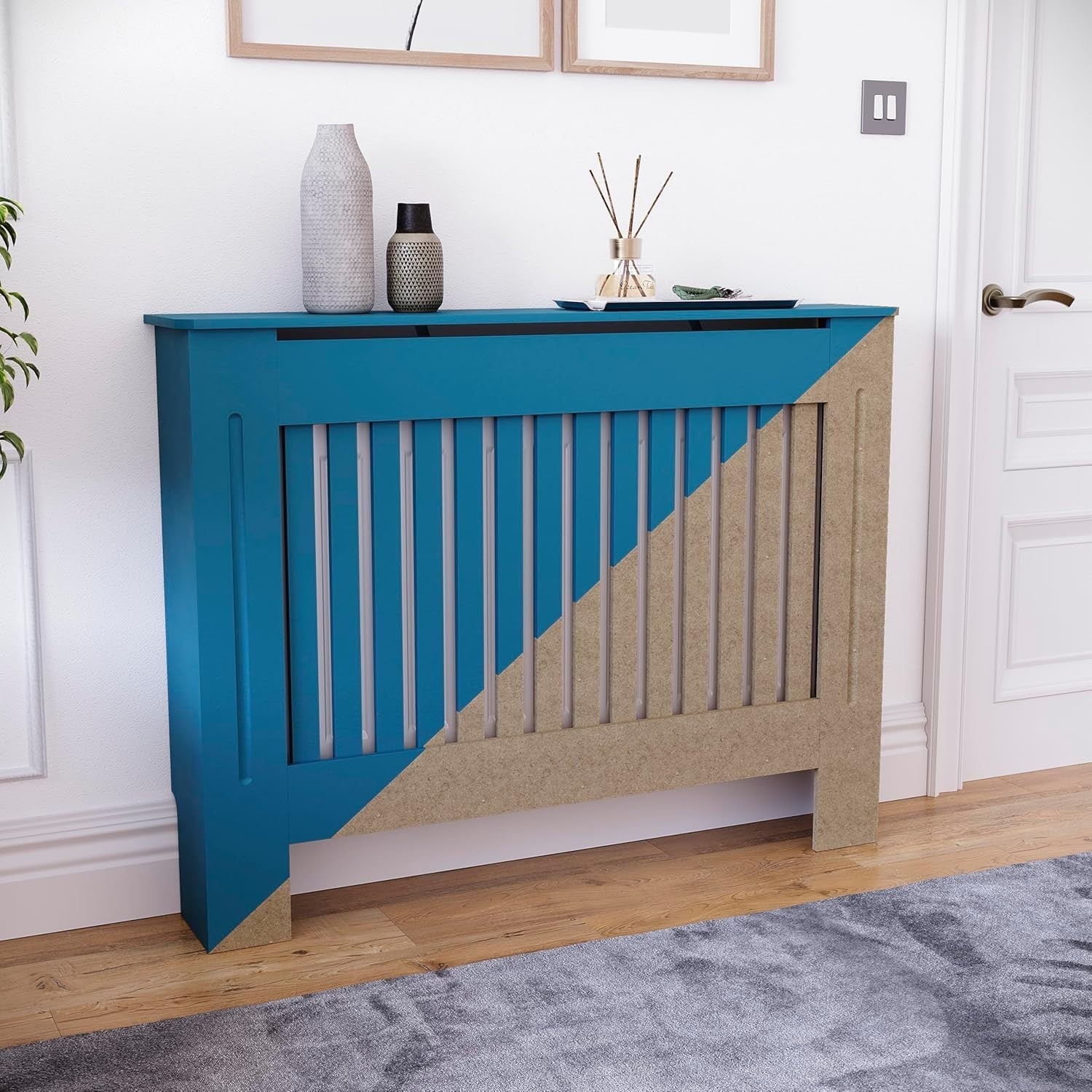 Medium Unfinished Radiator Cover Cabinet | Paintable MDF Slatted Heater Cover