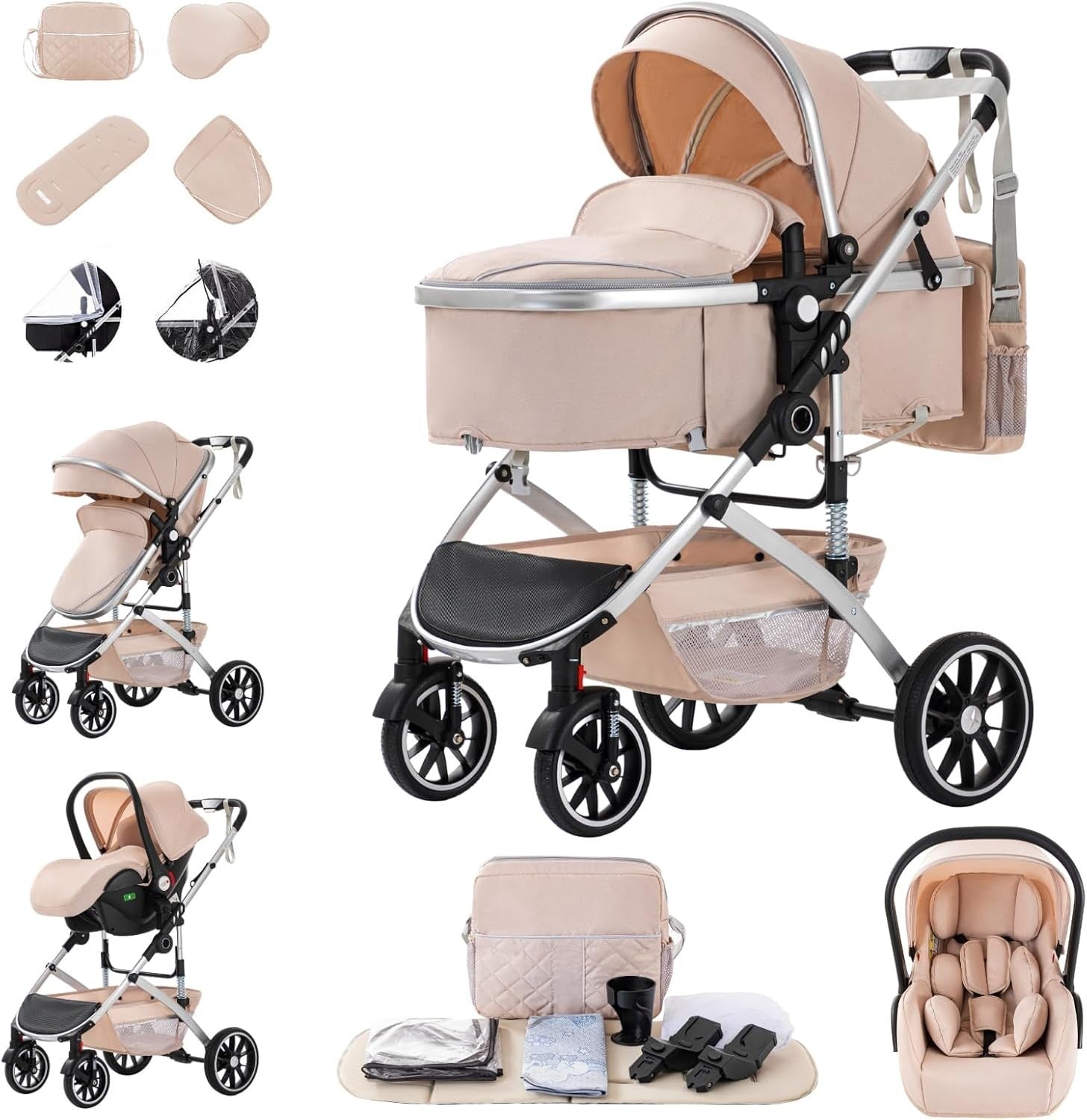 All Terrain 3in1 Baby Pram Pushchair Car Seat System Fold Flat 0–4Y
