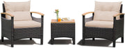 Rattan Garden Conversation Set Cushioned Armchairs Acacia Top Coffee Table