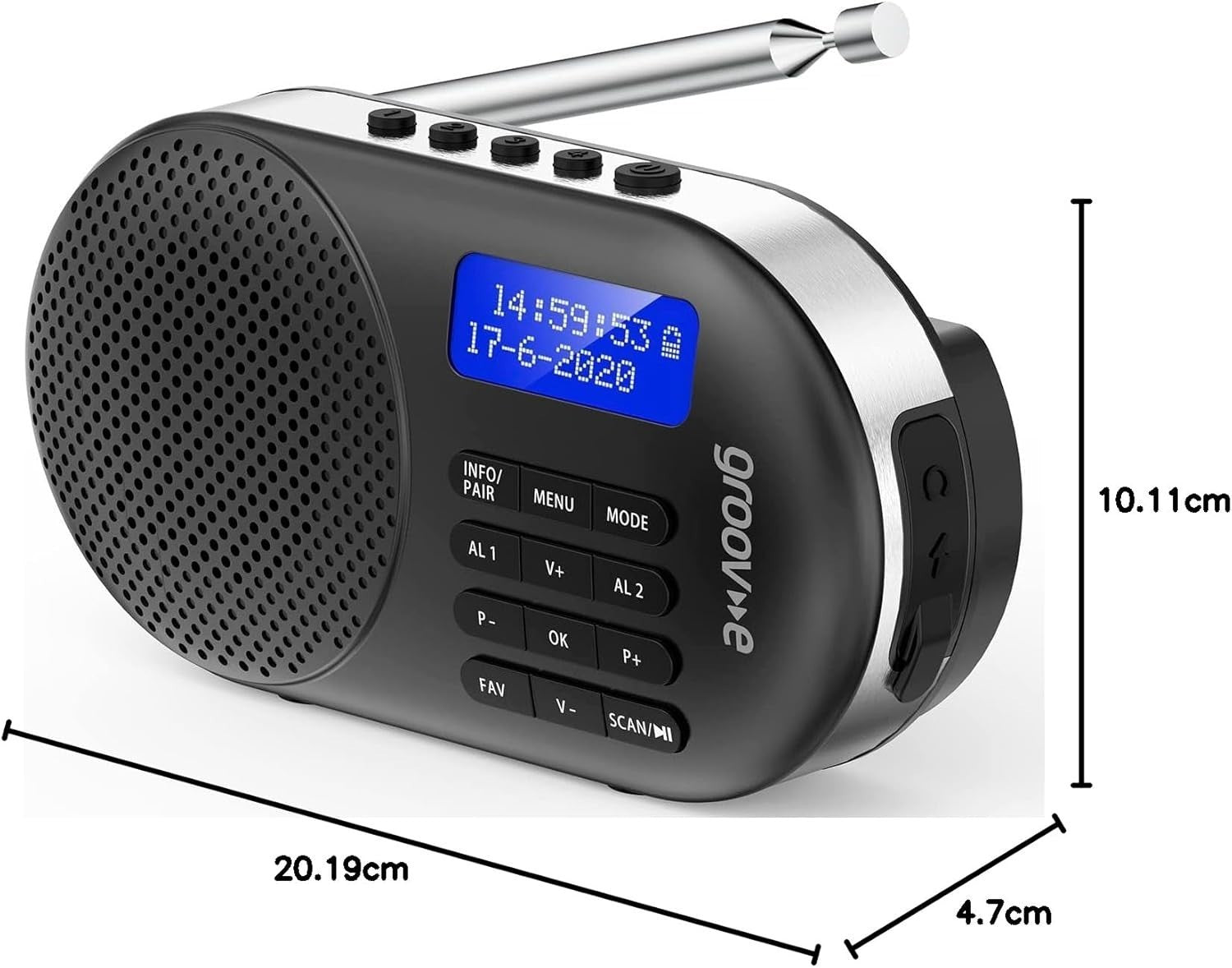 Rechargeable DAB FM Radio Bluetooth Alarm Clock 60 Presets