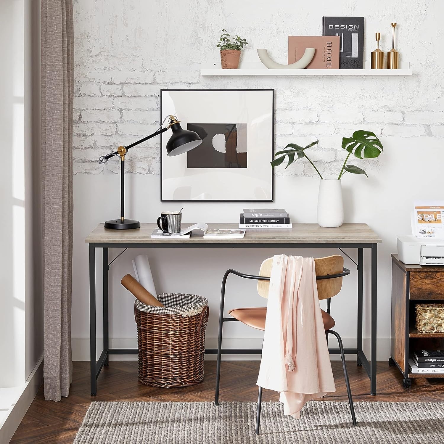 Modern Industrial Office Desk 135 x 60cm Greige & Black Table