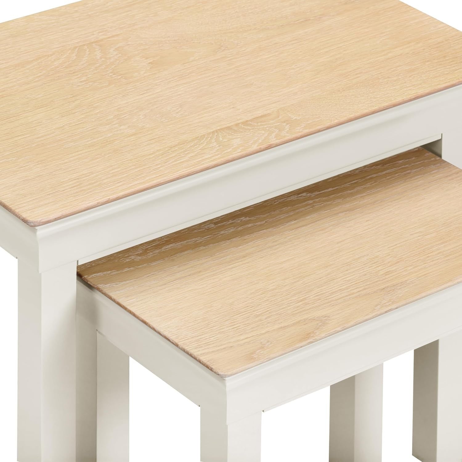 Space Saving Nest of 2 End Tables Ivory Oak Classic Modern Side Coffee