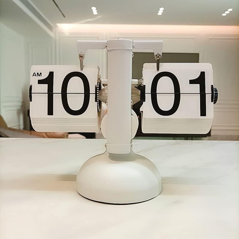 Mechanical Flip Clock Silent Retro Desk Alarm Clock White Home Office