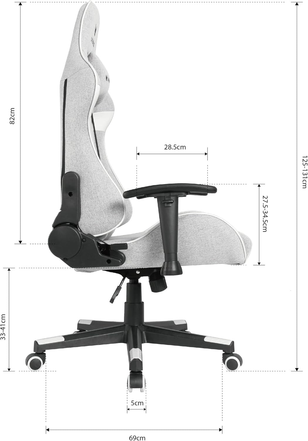 Professional Gaming Chair 180° Recline Fabric Grey White