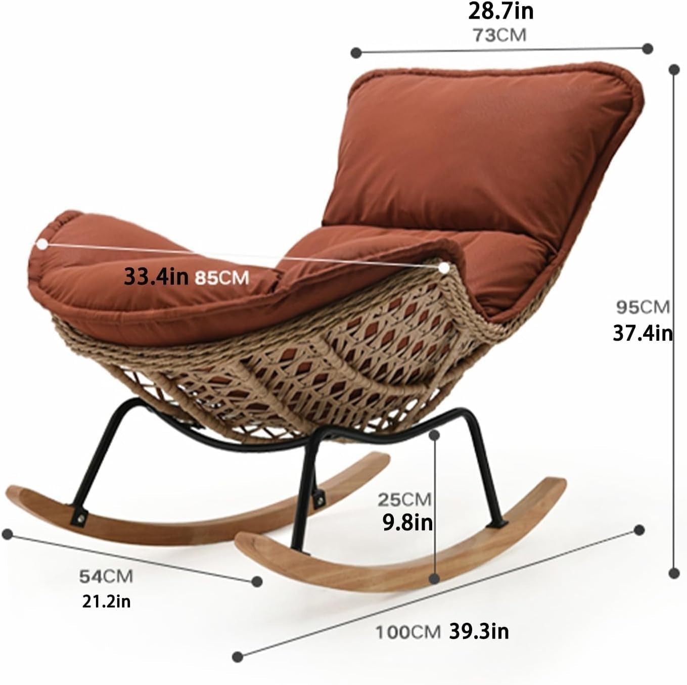 Oversized Khaki Rocking Chair with Plush Teddy Upholstery & Durable Rattan Frame