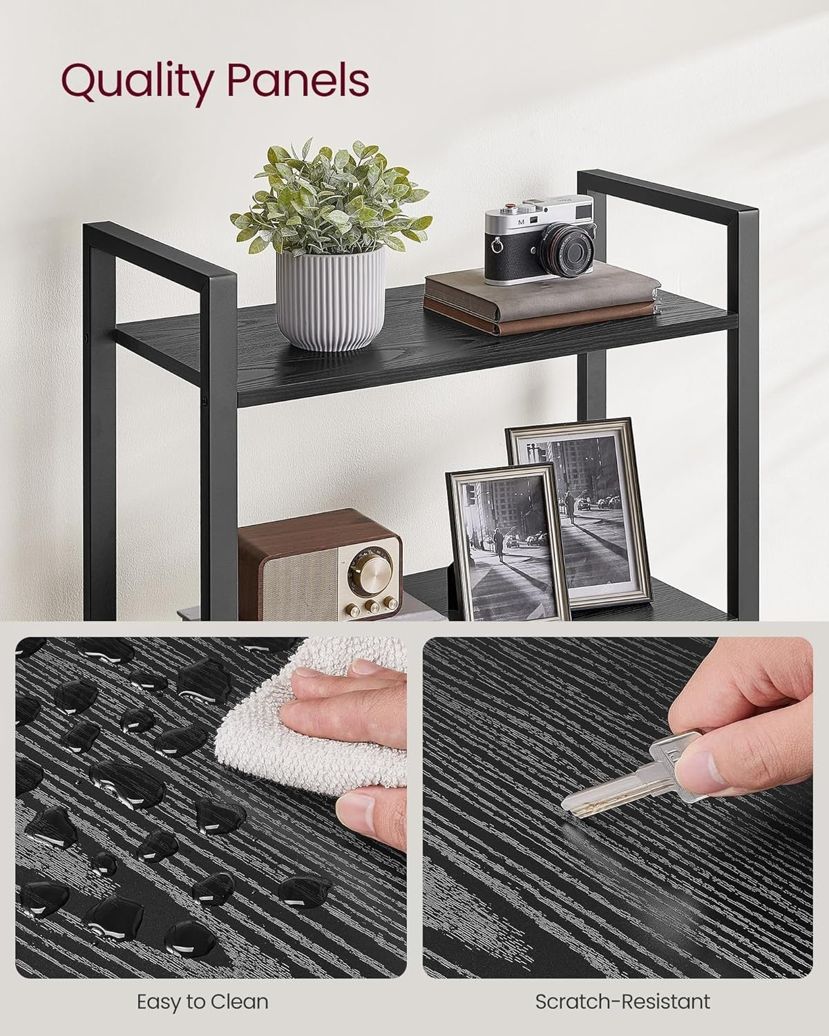 5-Tier Industrial Black Bookcase – Wide Storage Shelf for Home & Office