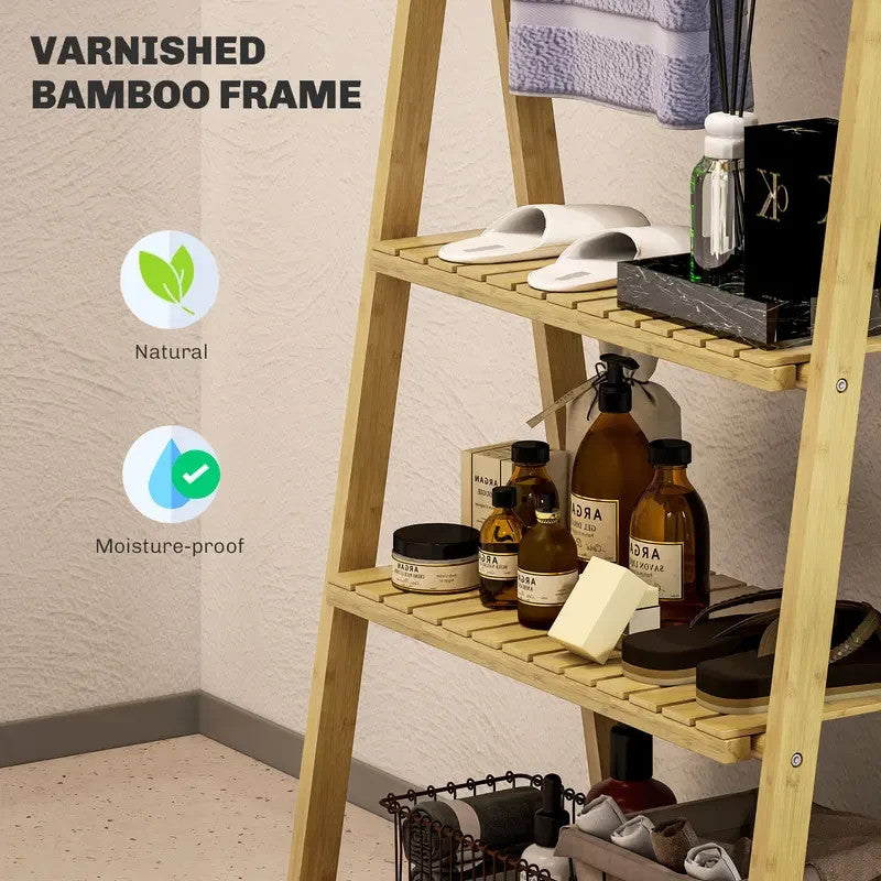 Bamboo Bathroom Shelf Rack Ladder Unit Towel Bars Storage Stand 3 Tier