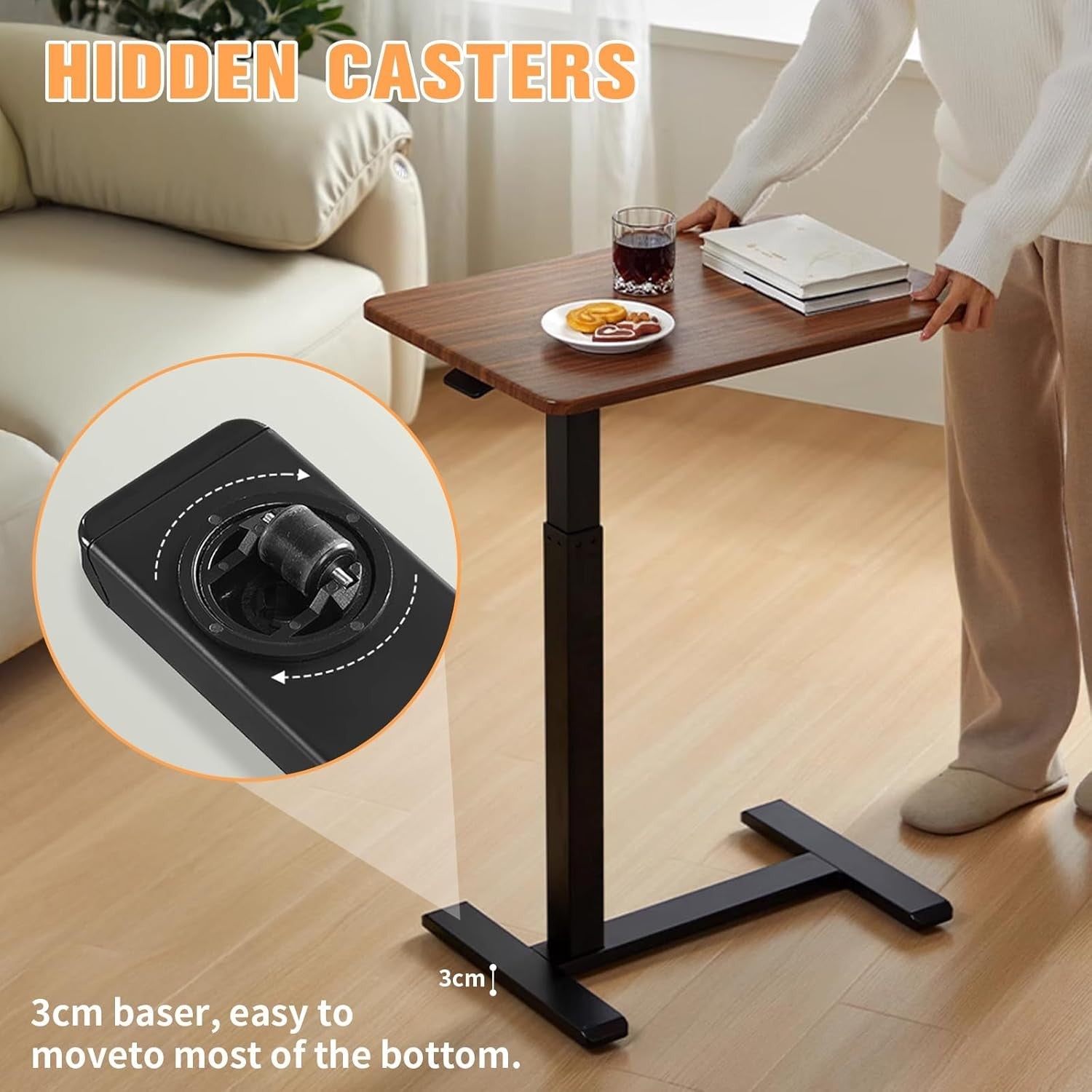 Adjustable C Shaped Sofa Laptop Desk With Wheels Pneumatic Height Lift