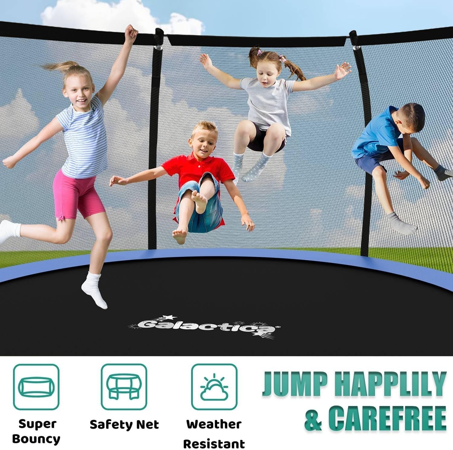 12FT Kids Outdoor Trampoline Safety Enclosure Ladder Waterproof