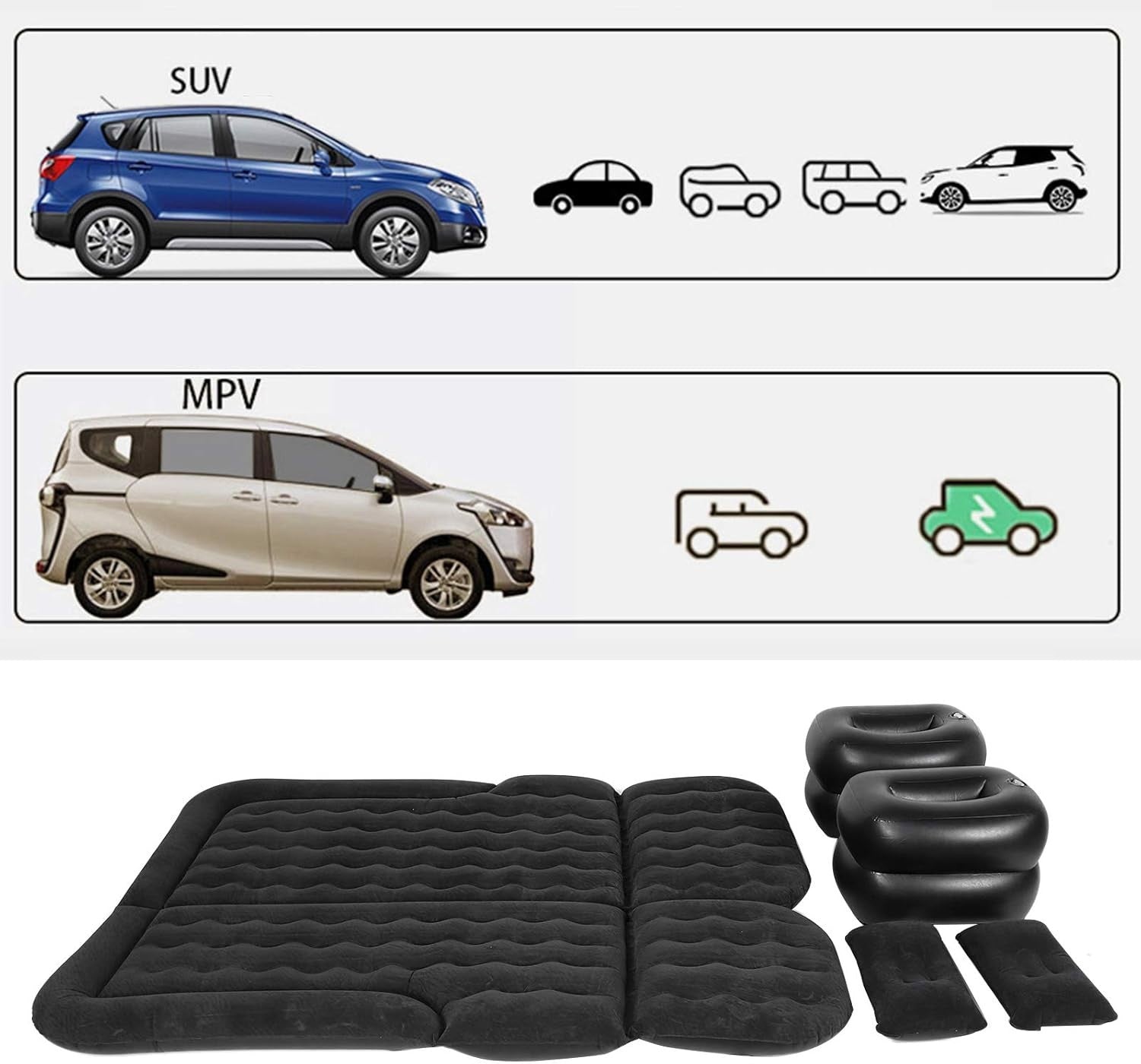 SUV Car Air Mattress Inflatable Back Seat Bed Flocking PVC Camping