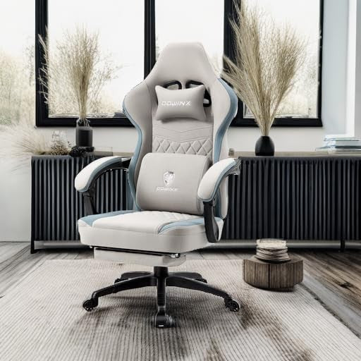 Massage Gaming Chair Fabric Recliner w/ Footrest 150kg Grey