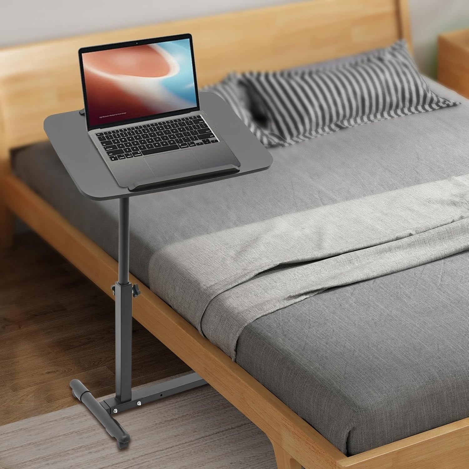 Overbed Table Laptop Desk Adjustable Height Rolling Bedside Stand 60x40cm