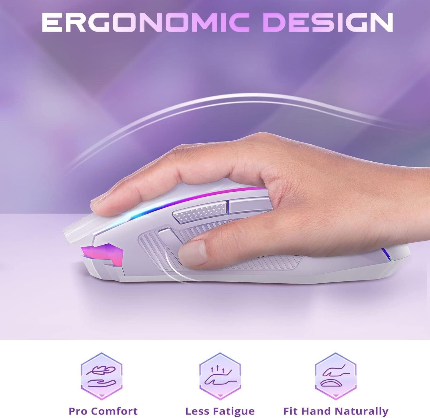 Wireless Gaming Mouse 8000 DPI RGB 9 Button Rechargeable White