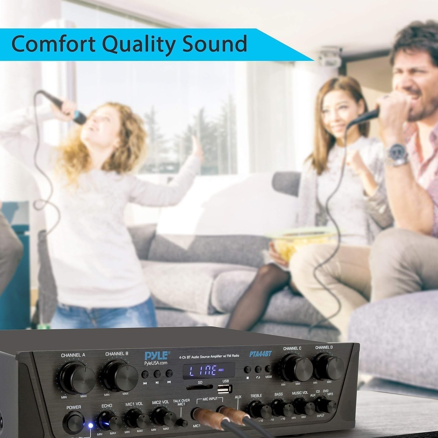 500W Bluetooth Stereo Amplifier 4 Channel HiFi USB AUX