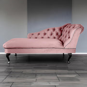 Velvet Tufted Chaise Lounge Sofa Right Hand Pink Accent Chair 133cm.