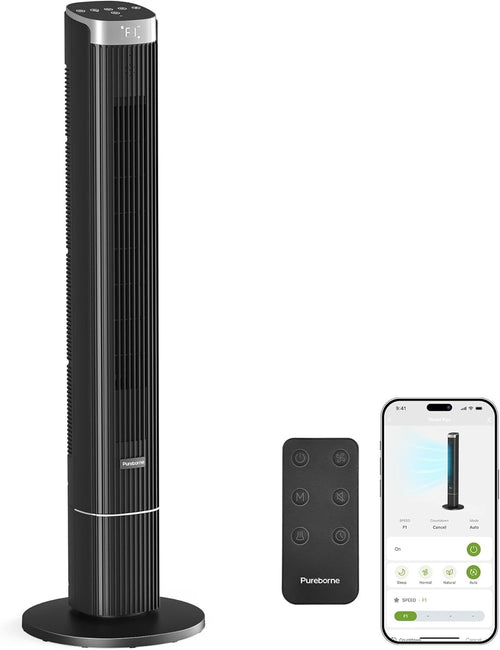 42" Smart Tower Fan with Remote & WiFi App Control 50W Quiet Cooling – Black