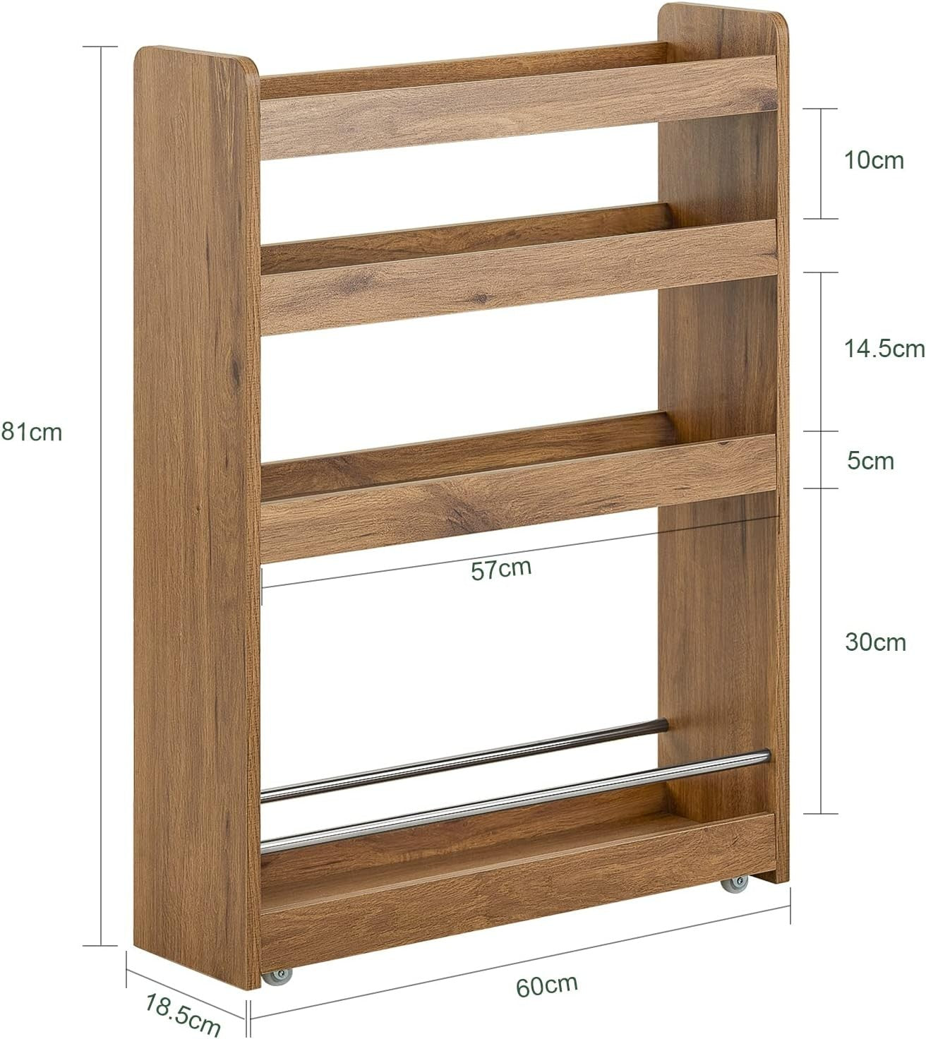 Slim Kitchen Storage Trolley 4 Tier Narrow Rolling Cart with Wheels