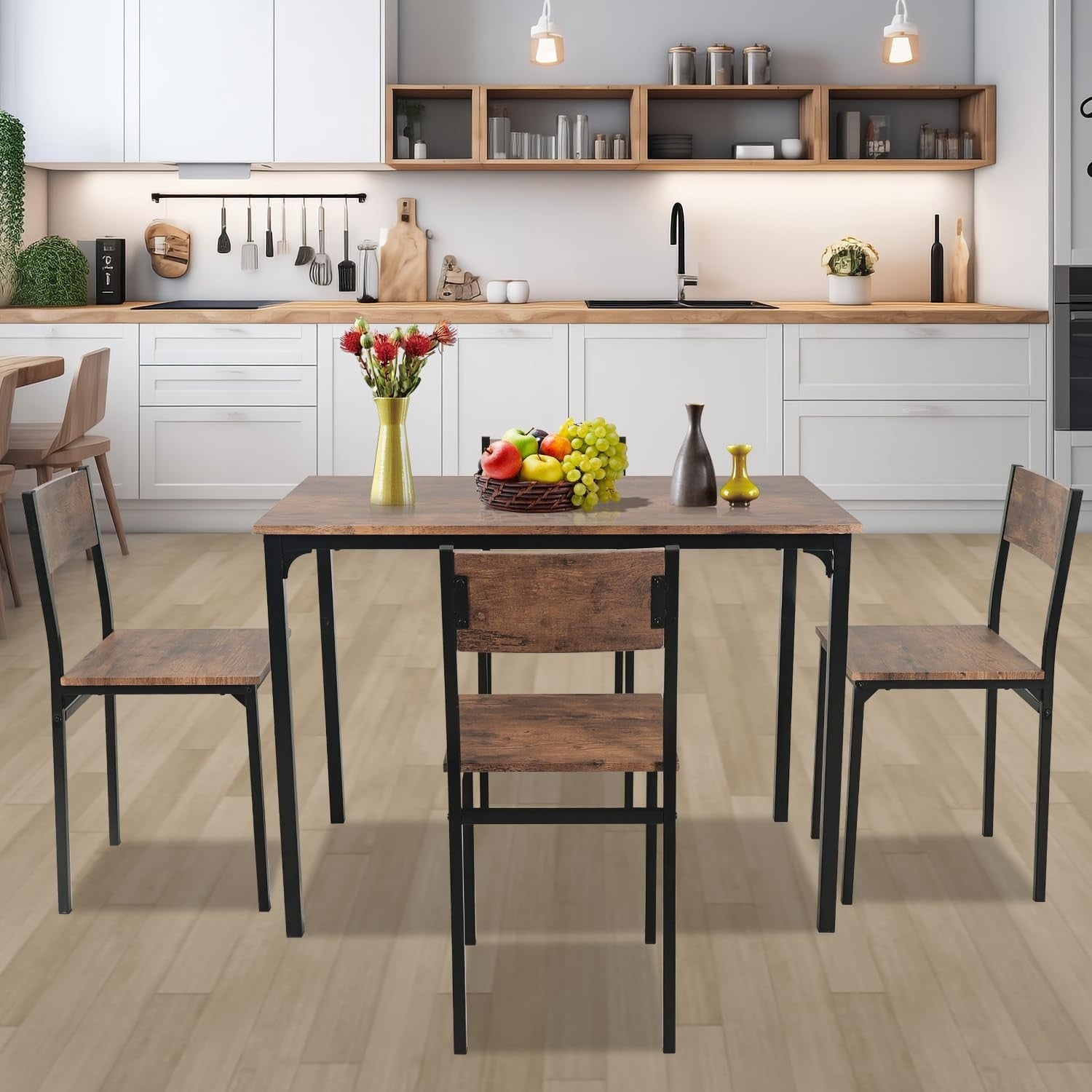 Rustic Brown Dining Table & 4 Chairs Set - Compact, Durable & Space Saving
