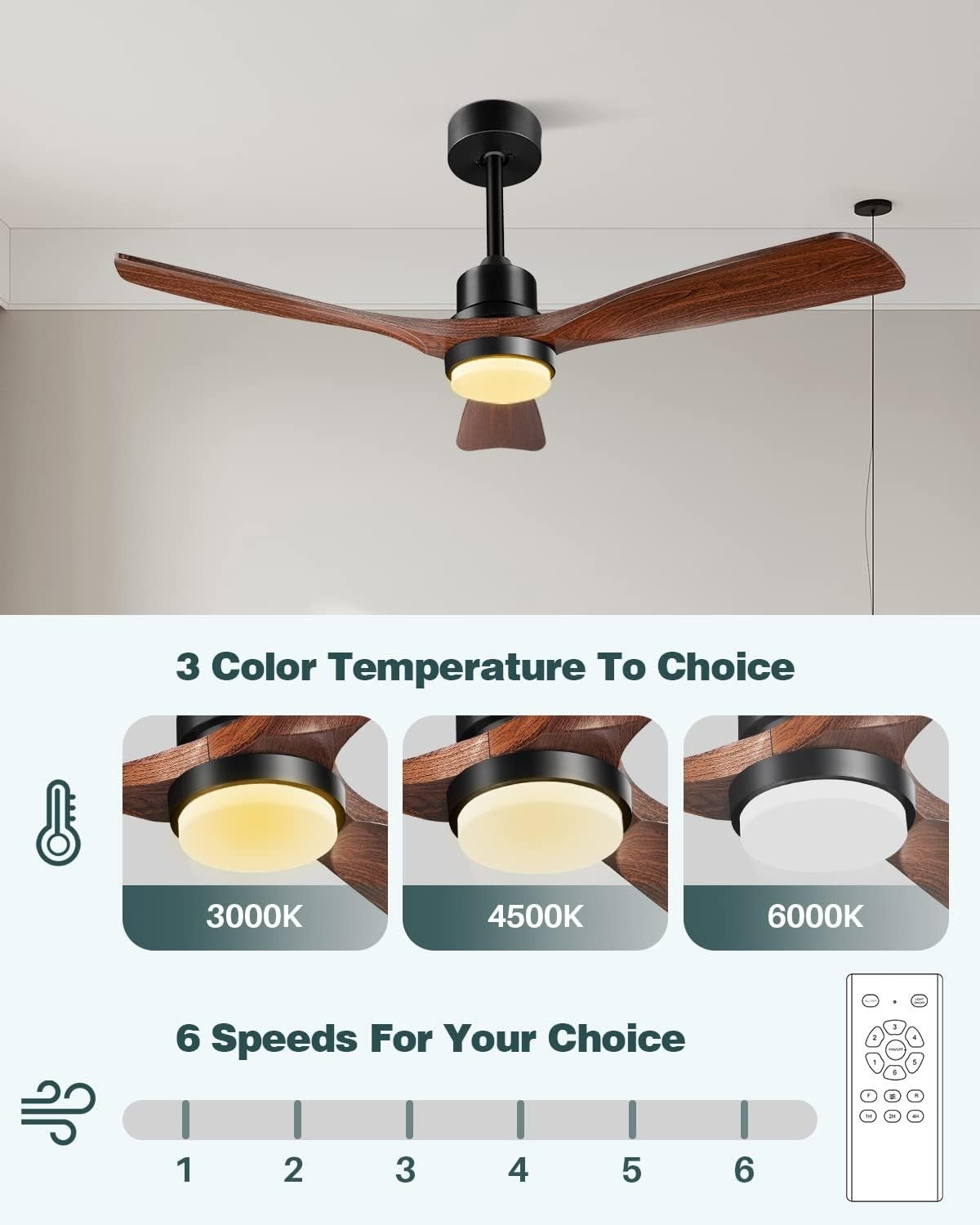 Forrovenco 52" Ceiling Fan with Lights, Remote, 3 Blades, DC Motor, LED