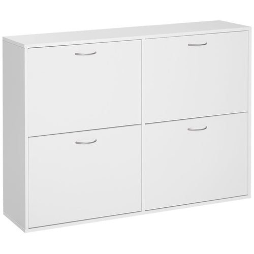 Modern 4 Drawer White Shoe Cabinet Storage Unit for Hallway & Entryway
