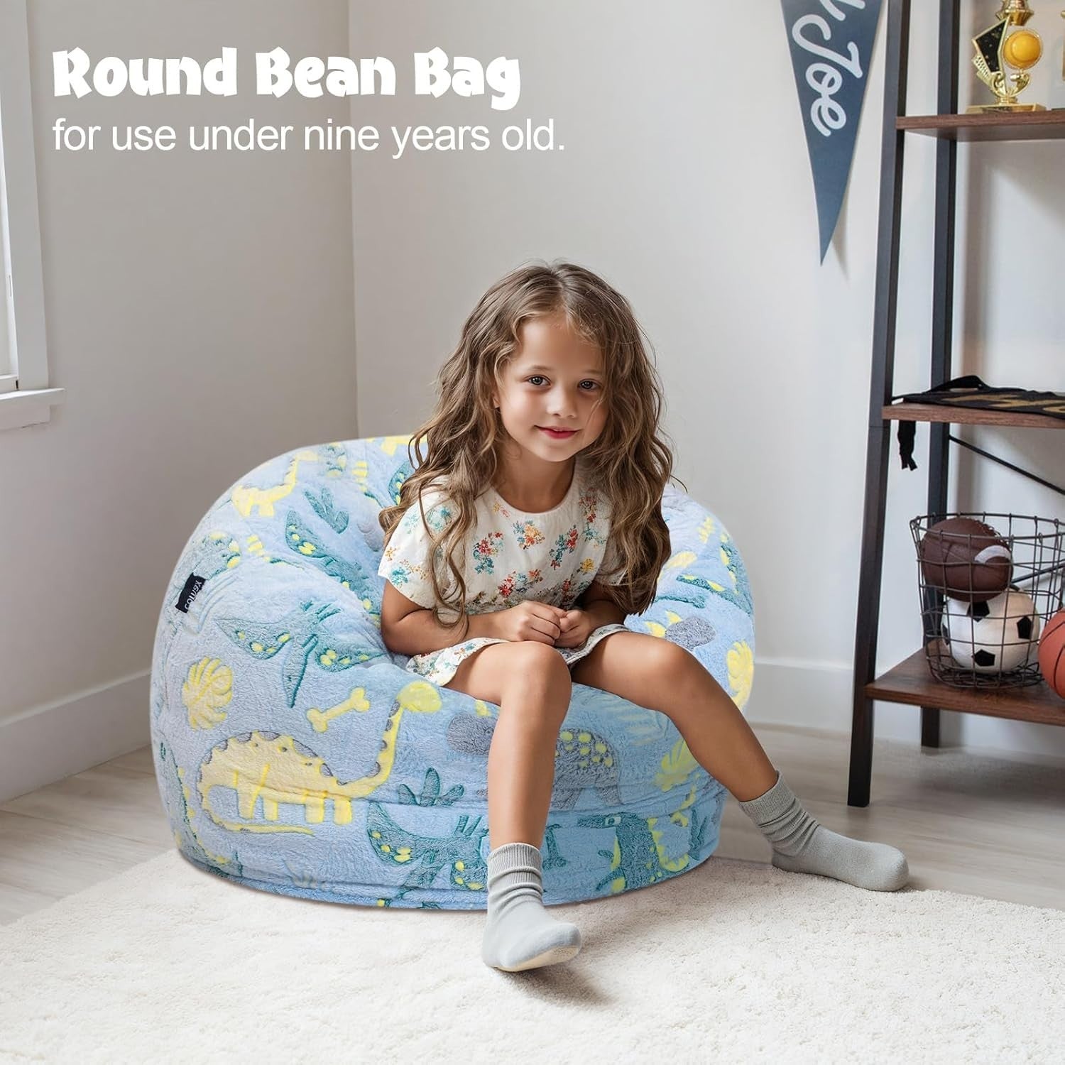 Kids Dinosaur Bean Bag Chair Bed 4-in-1 Sofa Sleep Mat Playroom Seat