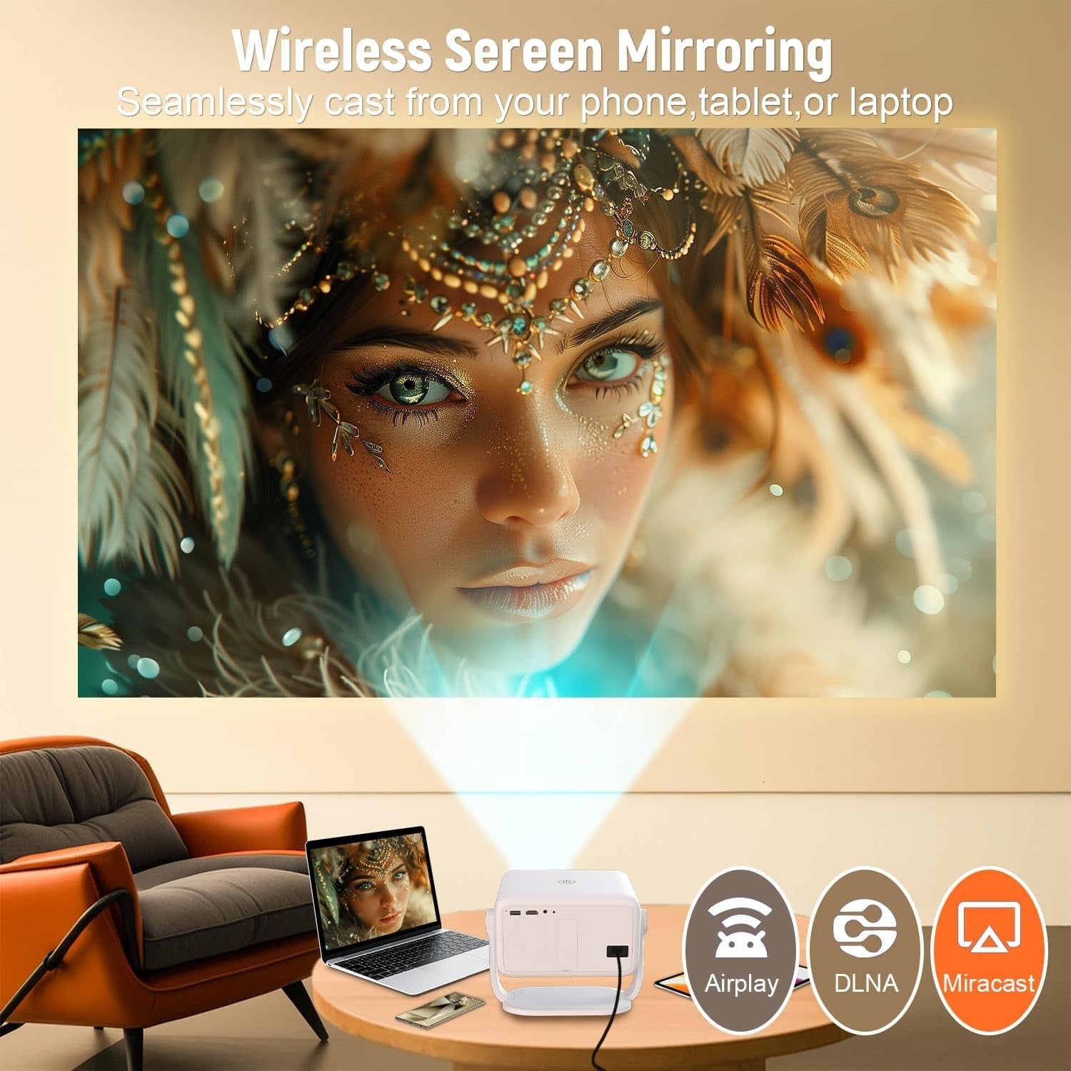 Mini 1080P Smart Projector Netflix Official Auto Focus WiFi 6 BT