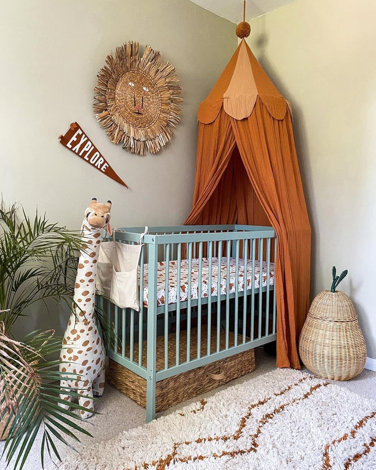Space Saving Wooden Baby Cot Bed Adjustable Height Toddler Bed Stone Teal