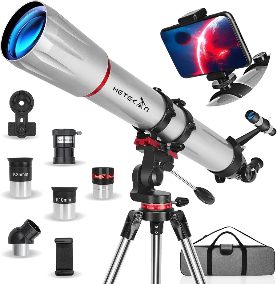 90mm Aperture 900mm Refractor Telescope for Kids & Adults - Grey