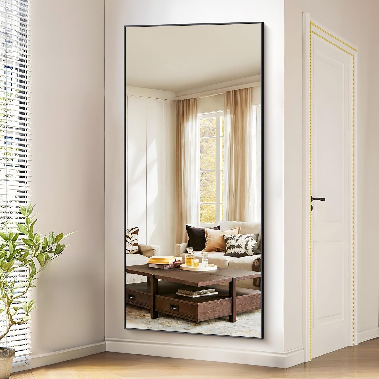 Full Length Mirror 192x85cm Wall Leaning Floor Mirror Black Metal Frame