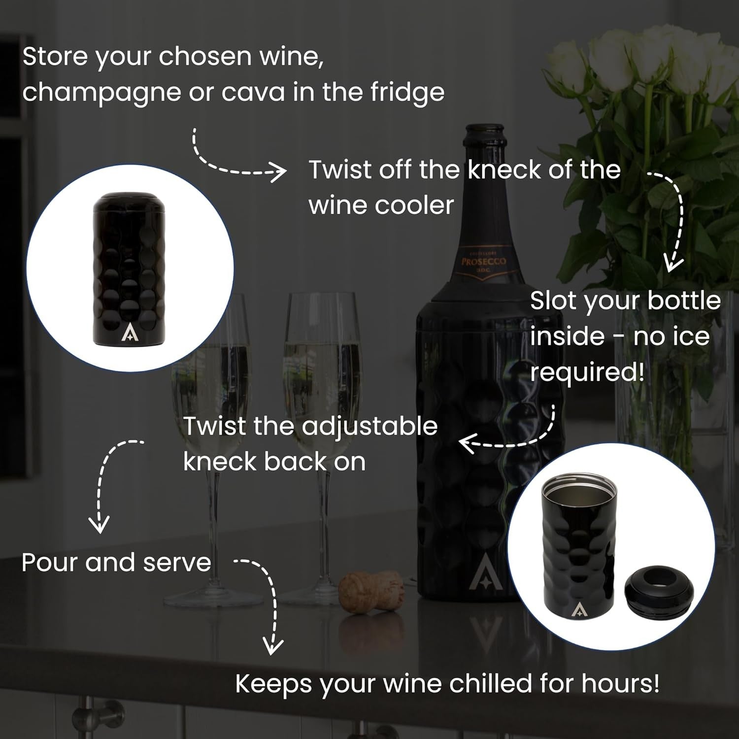 Wine Bottle Cooler Black Stainless Steel Double Wall Vacuum Chiller Gift
