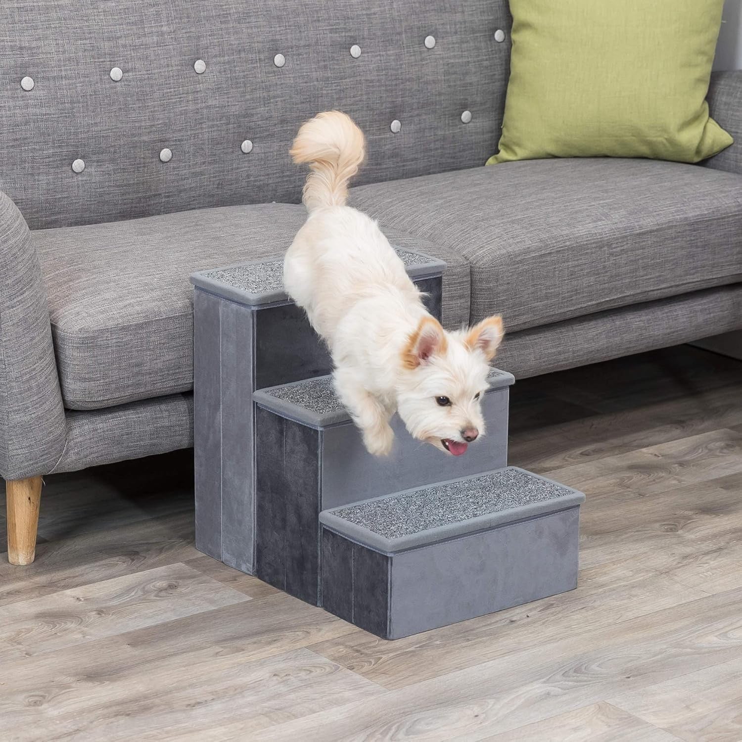 TRIXIE 3-Step Pet Stairs with Storage Compartments Collapsible Gray