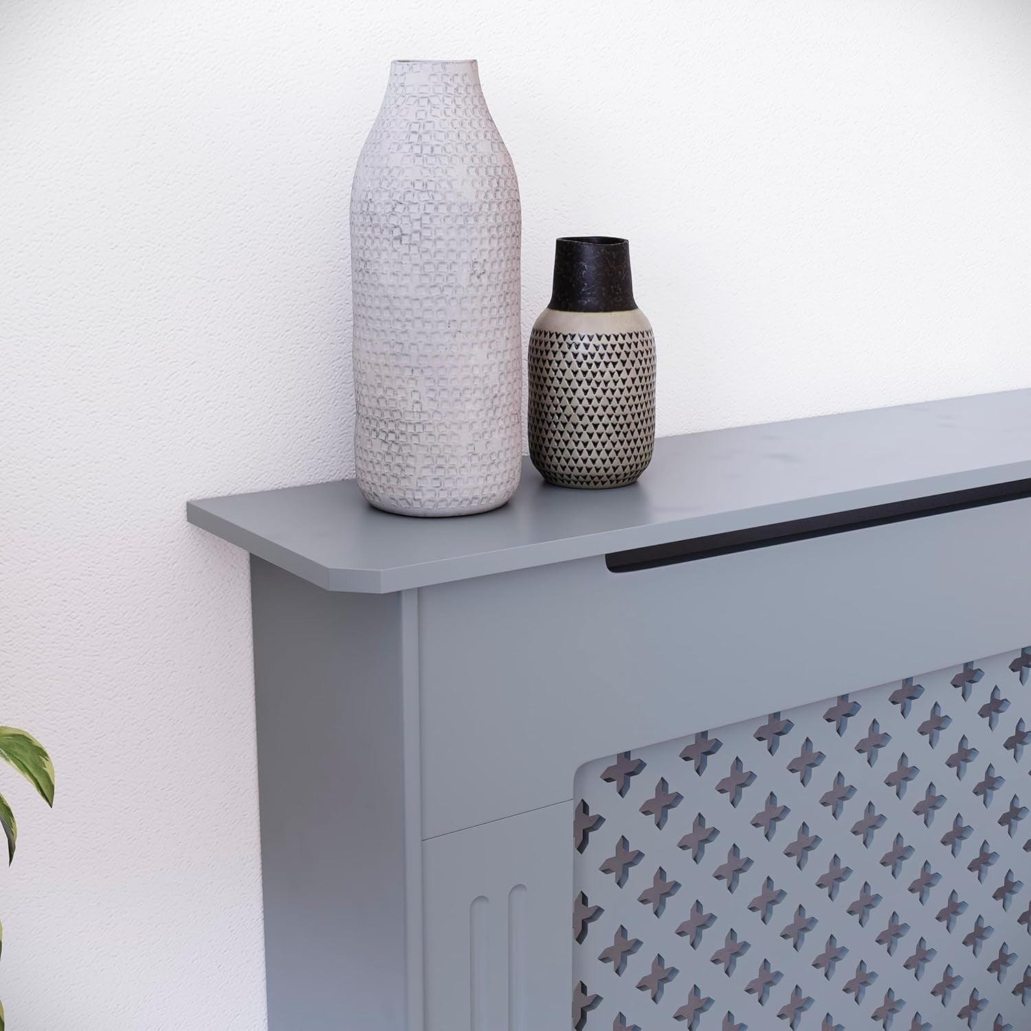 Grey Radiator Cover Large Modern Cross Design MDF Painted Heat Efficient