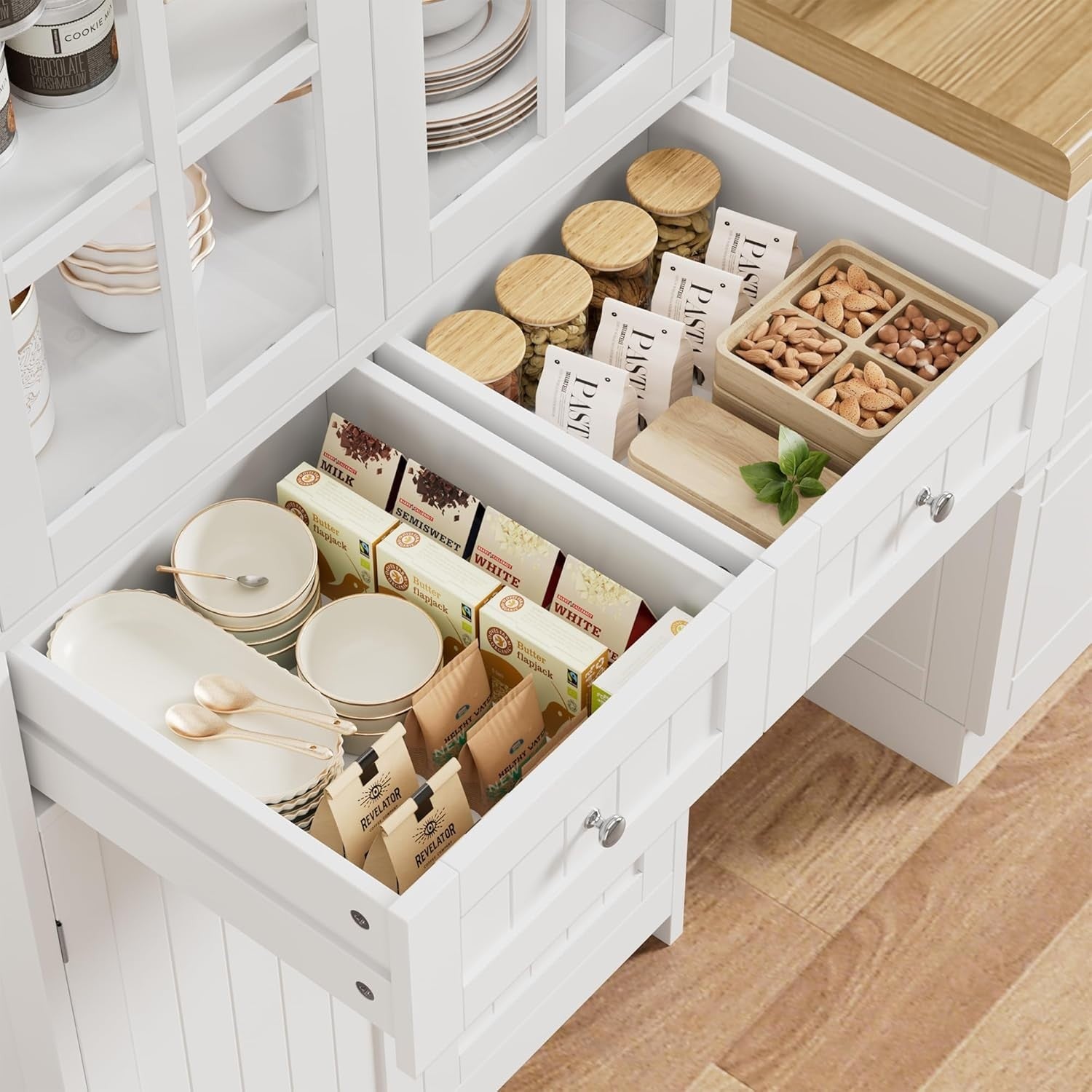 White 180cm Tall Kitchen Pantry Cupboard 4 Doors 2 Drawers Storage Cabinet