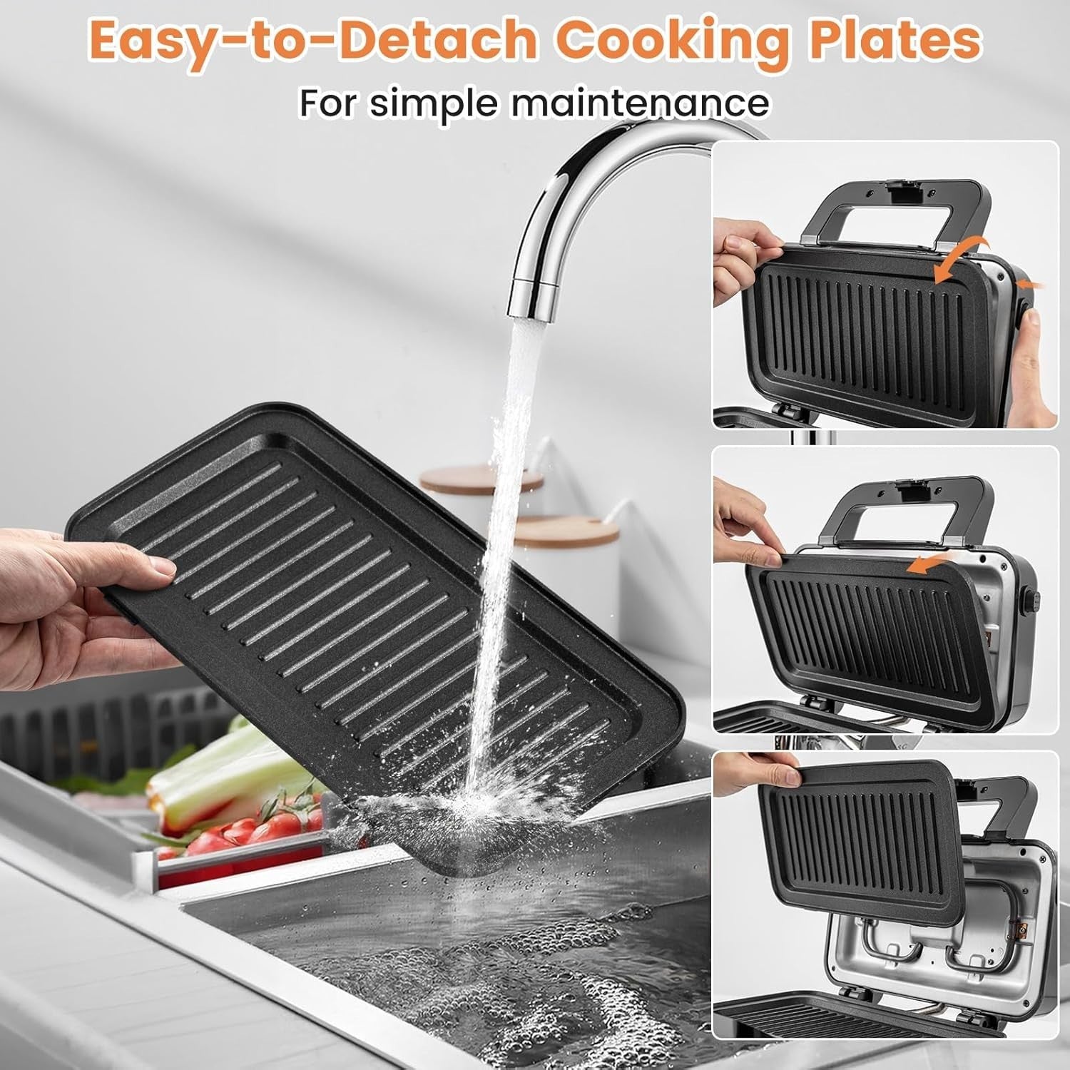 3-in-1 Sandwich Maker 28x15x28cm Non-Stick Plates Waffle Panini Grill