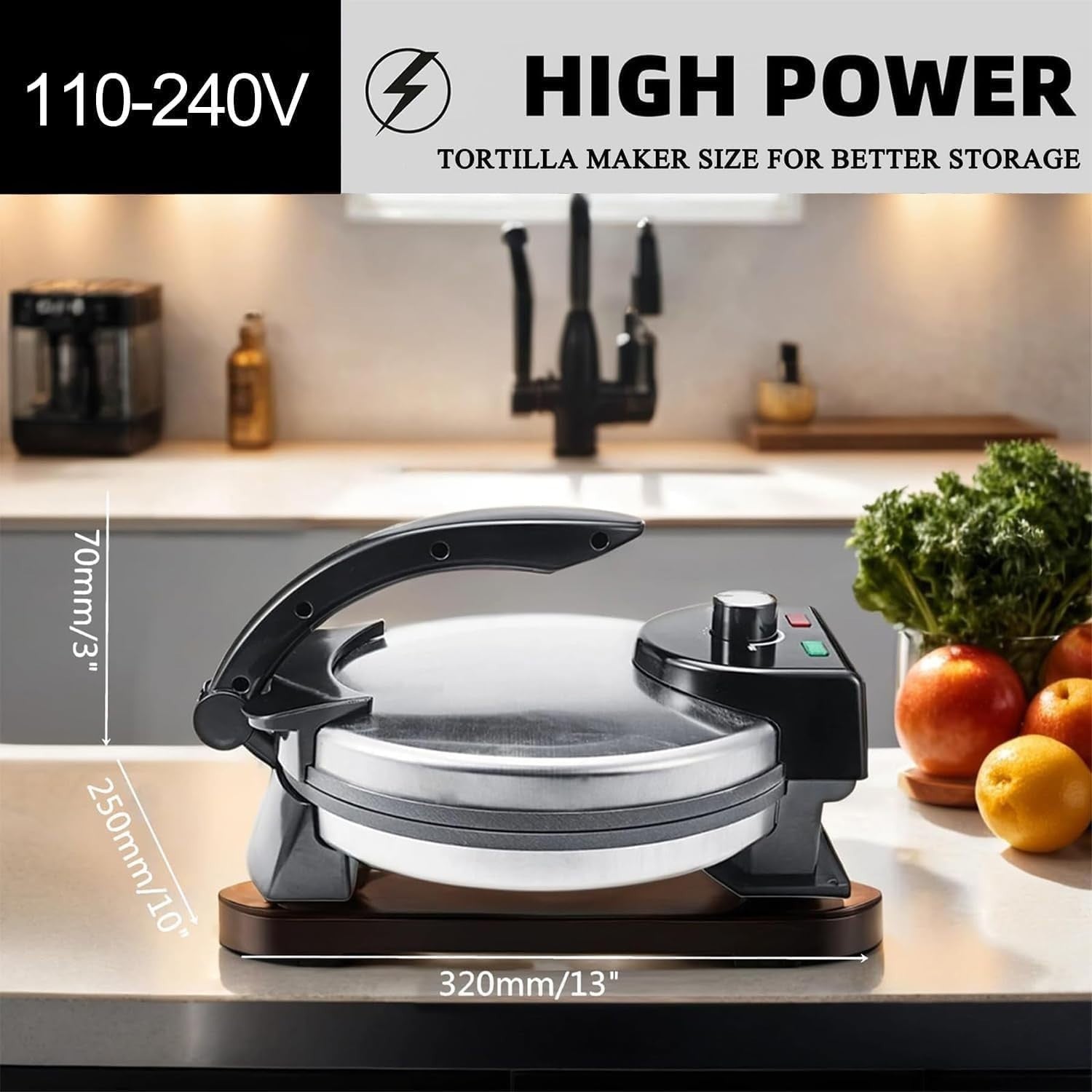 12" Electric Roti & Tortilla Maker 2000W | Non-Stick Double-Heated Press