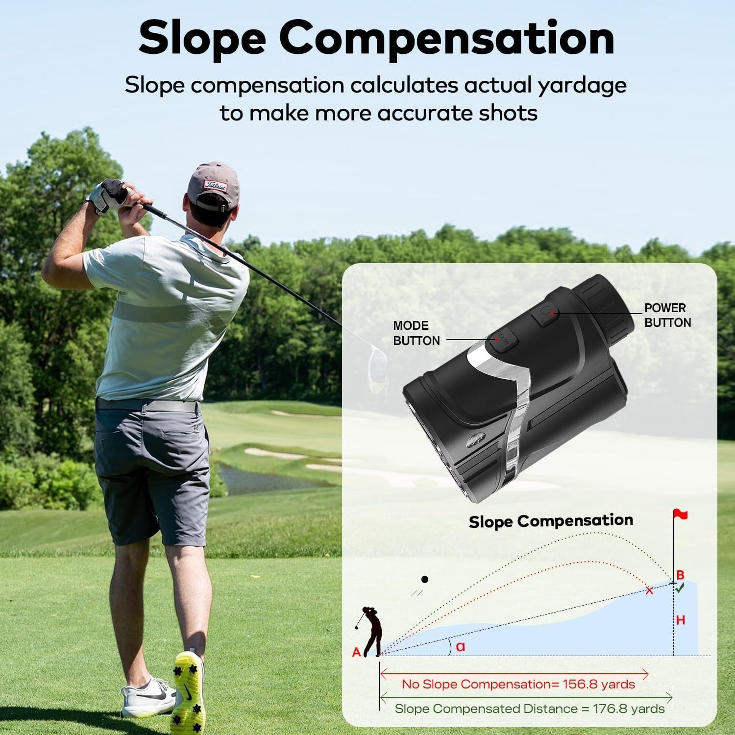 Golf Range Finder 1200 Yards Slope Flag Lock Rechargeable