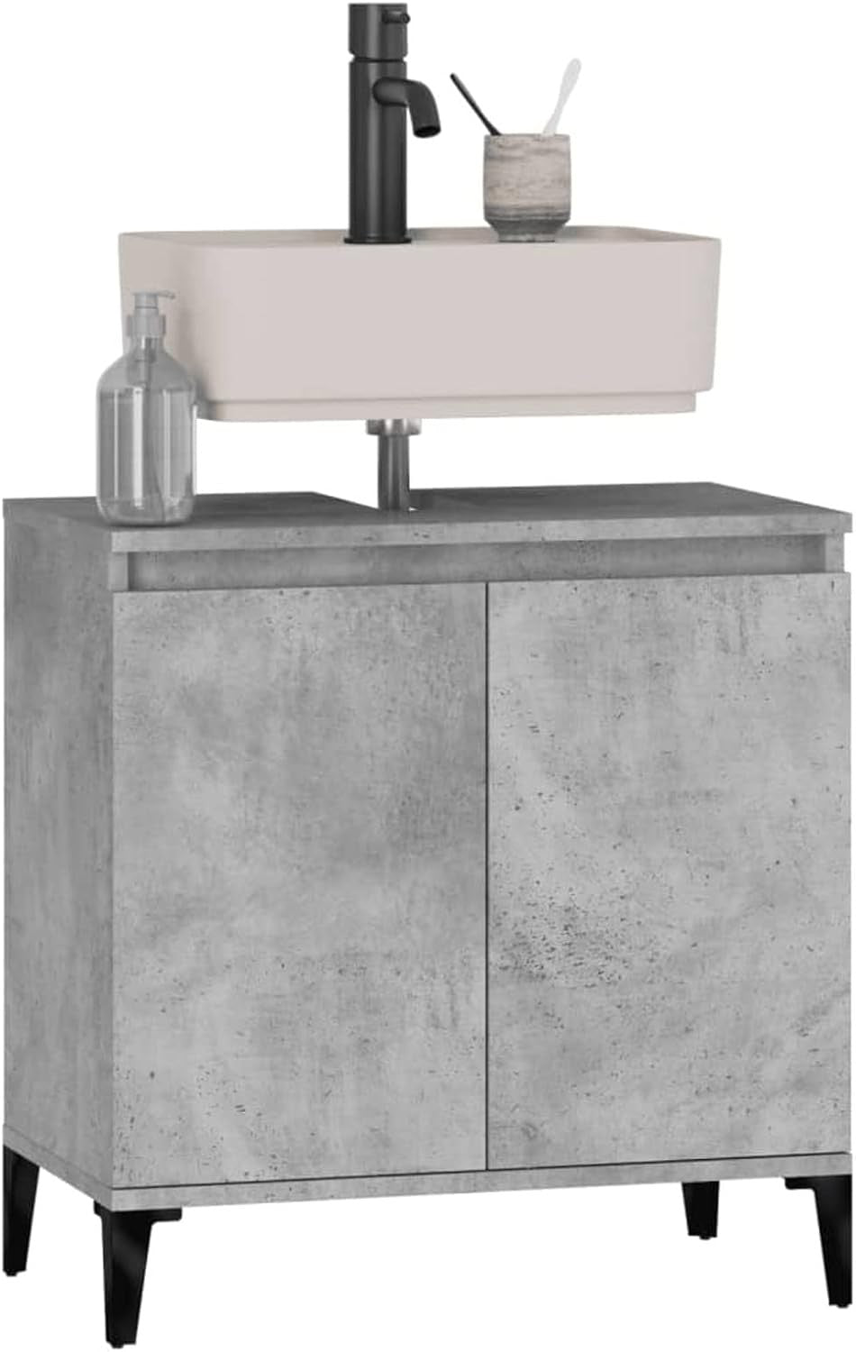 Concrete Grey Bathroom Sink Cabinet | Modern Under Sink Storage Unit 58x33x60cm