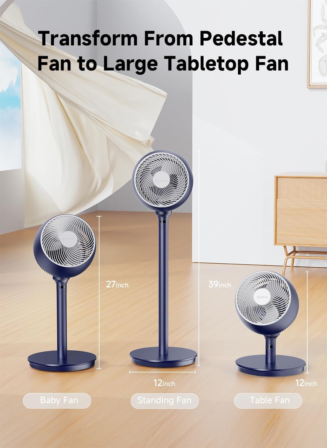 Pedestal Standing Fan 12-Speed Quiet Air Circulation Fan w/ Remote – 40in Adjust