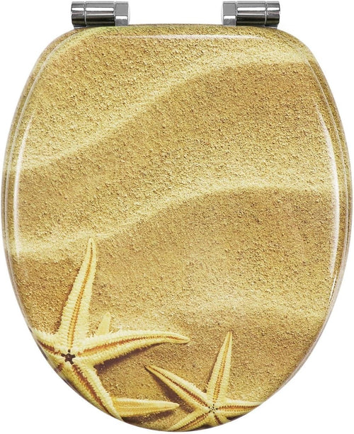 Patterned MDF Wooden Soft Close Toilet Seat Durable O Shape 43.5x37.5cm