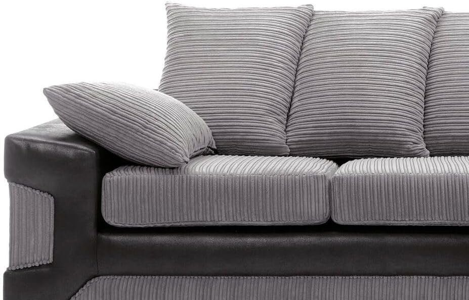 5 Seater Corner Sofa Black & Grey Right Hand L Shape Fabric Leather