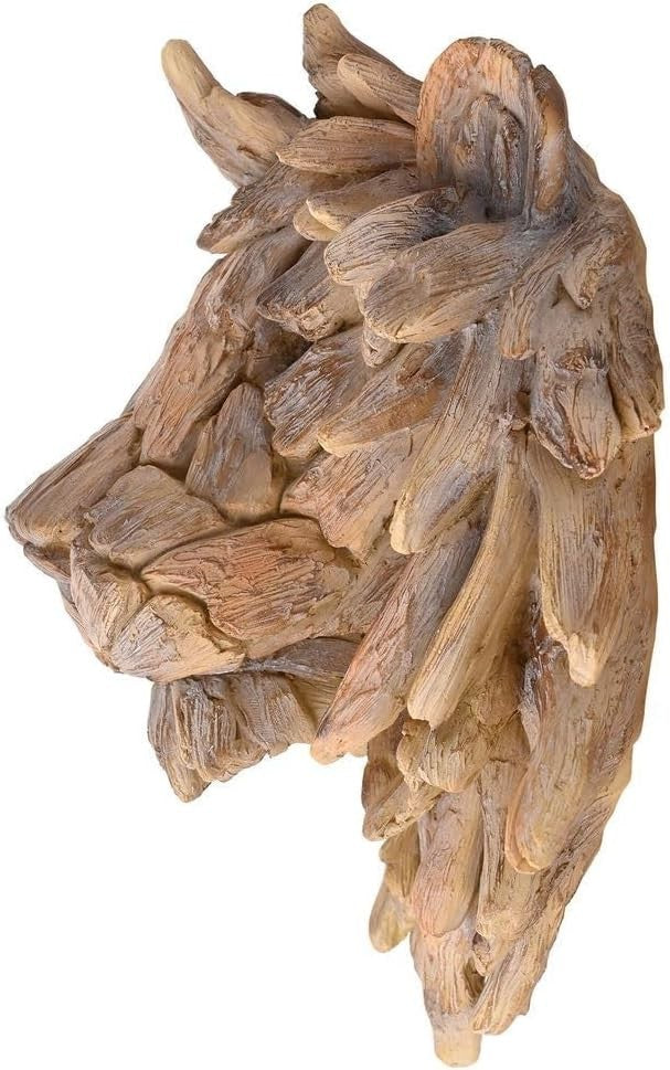 Driftwood Lion Head Wall Art Sculpture Ornament Resin Wood Effect Decor 22cm
