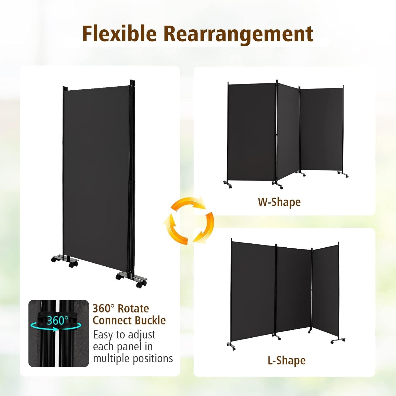 3-Panel Grey Folding Room Divider 260x30x180cm Privacy Screen Partition
