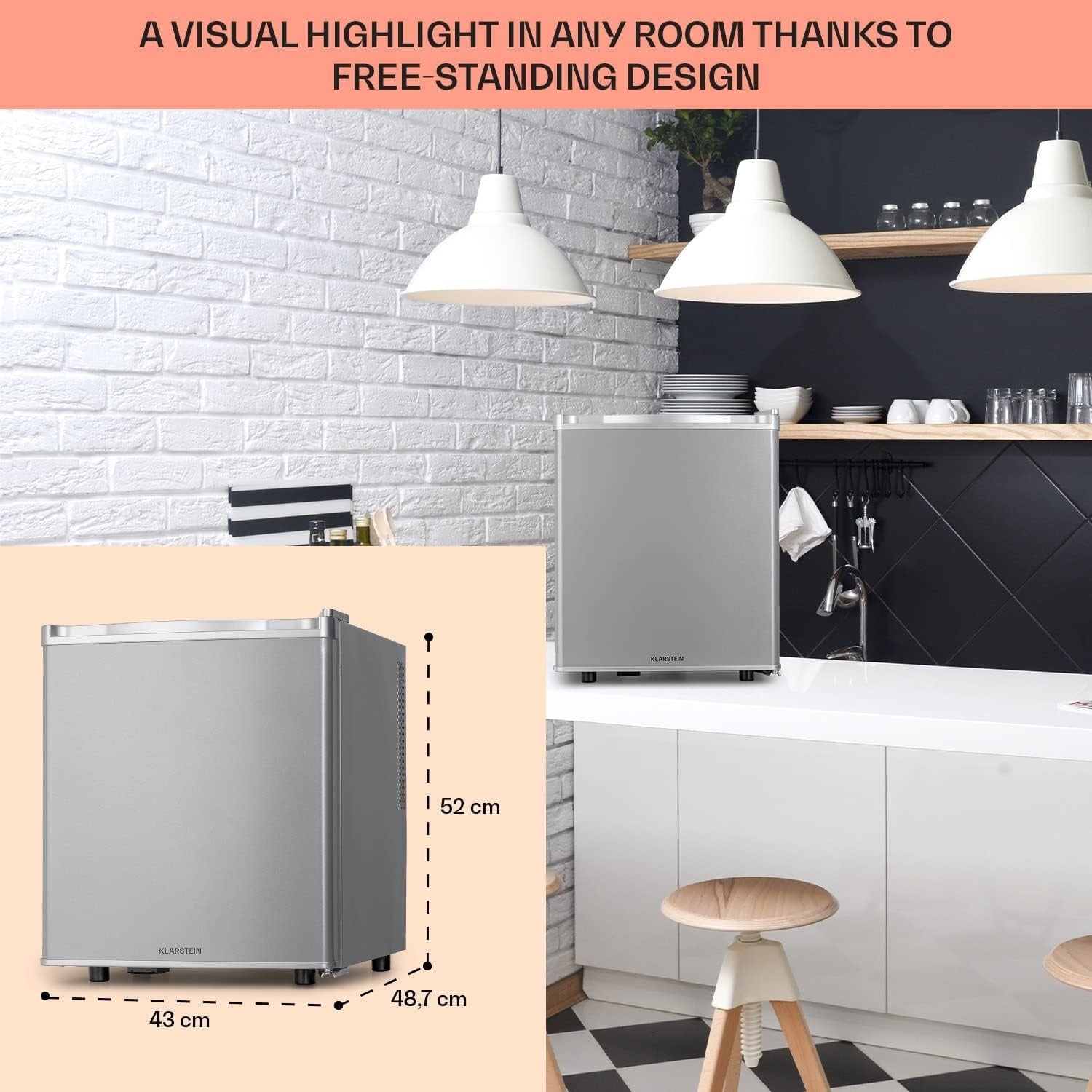 45L Mini Fridge Silver Portable Cooler and Drinks Fridge Adjustable Shelves
