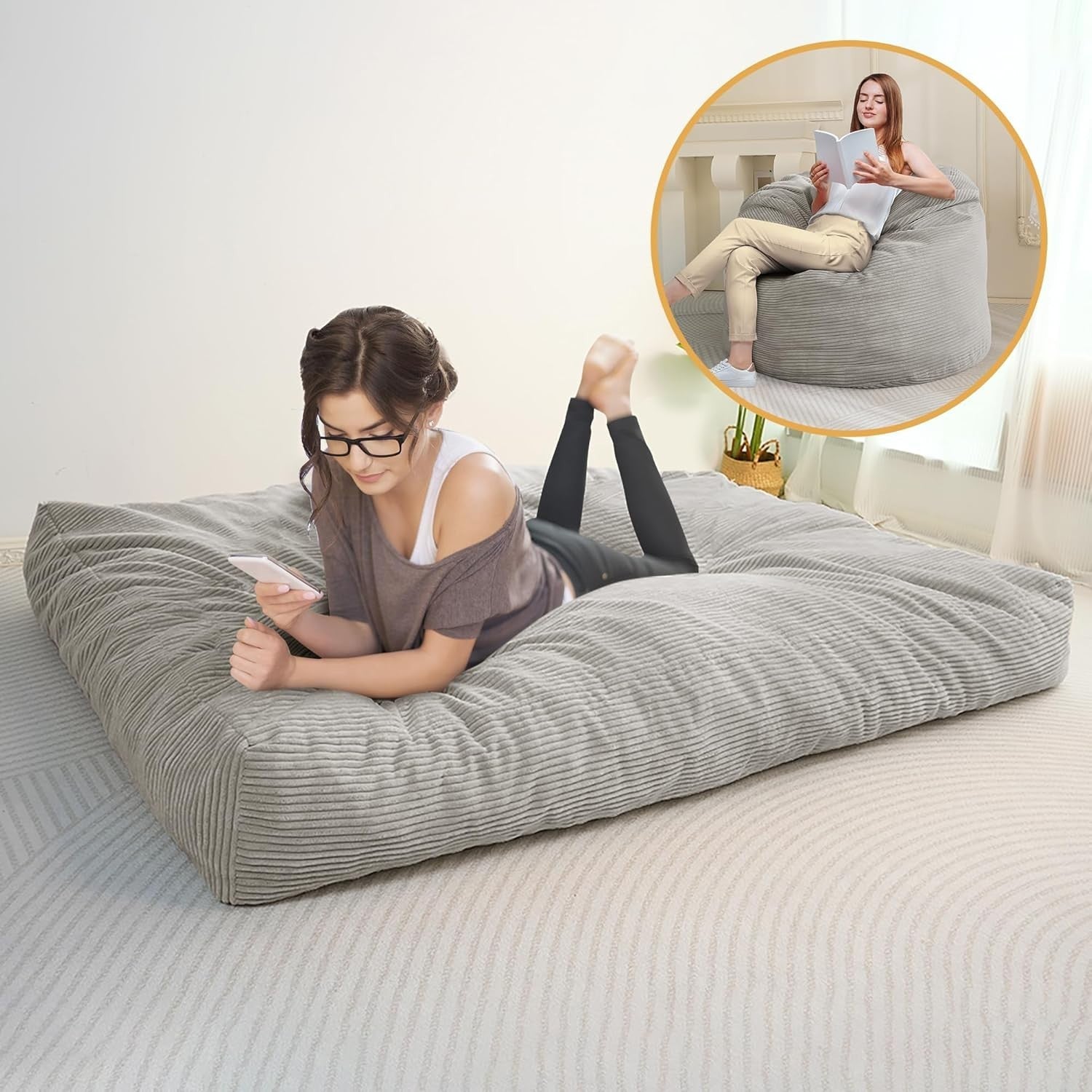 Convertible Bean Bag Sofa Bed King Size Corduroy Chair for Adults Guest