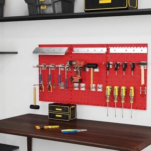 Wall-Mount Pegboard Kit 3PCS 120x60cm Alloy Steel w/ 28 Hooks & Racks