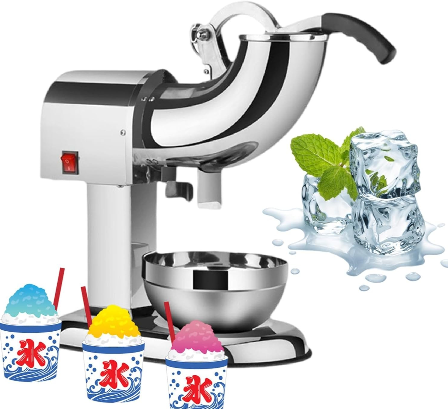 Commercial Ice Shaver Snow Cone Machine 350W Stainless Steel Countertop
