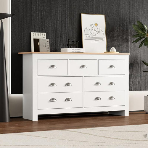 White Oak Sideboard Storage Cabinet 7 Drawer Buffet Table Unit Modern